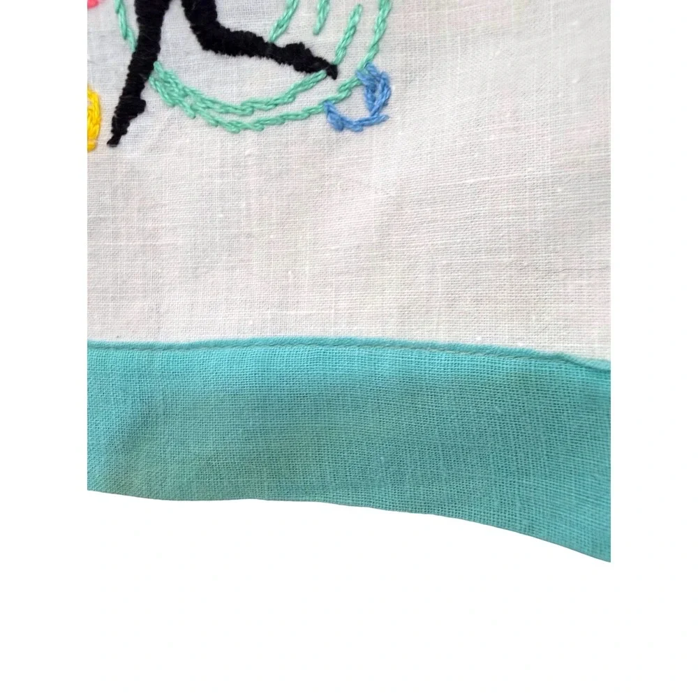 VTG Hand Embroidery‎ Guest Towel Circus Juggler Silhouette Aqua Trim Mid Century